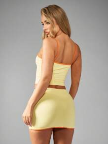 MISSGUIDED Summer Cami Crop Top Slinky Fabric Form Fitting Contrast Binding Club Party Festival Wear - Yellow - View 2