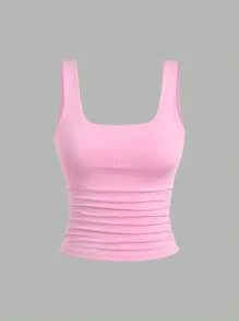 Sweetra Women's Summer Square Neck Ruched Slim Fit Casual Camisole - Multicolor - View 5