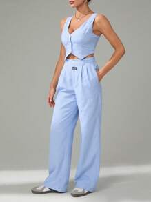 SHEIN Tall Women Two Pieces Outfits For Daily Wear - Blue and White - View 5