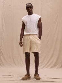 Musero Crochet Knit Tie Waist Shorts Spring, Summer, Holiday - Apricot - View 1