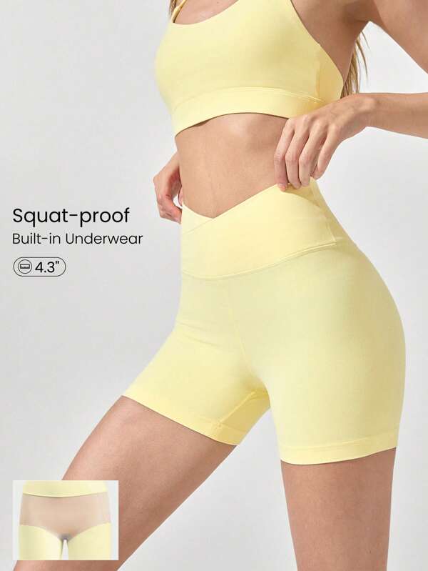 GLOWMODE 4.3" FeatherFit™ Crossover Anti-Slip Biker Shorts With Built-In Seamless Shorts Low Impact Yoga Daily Gym