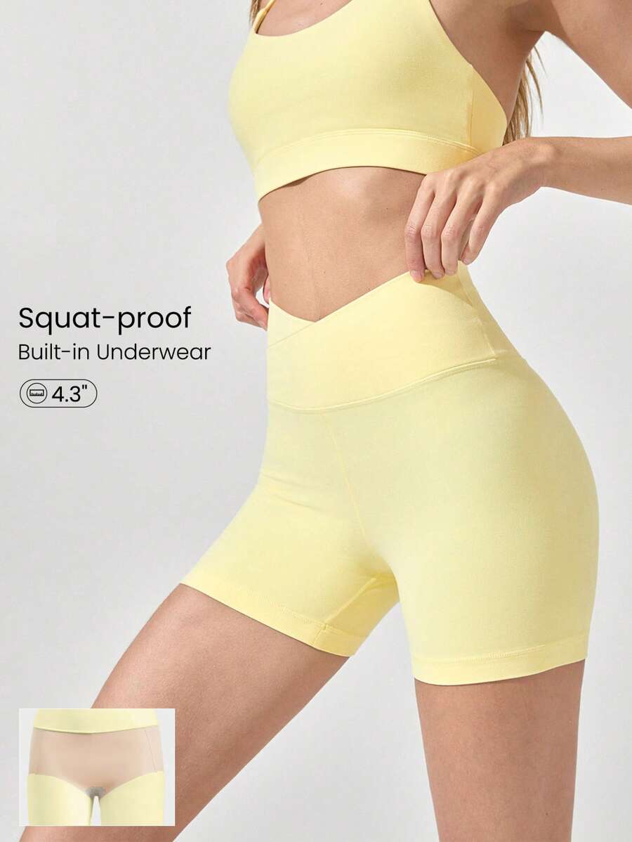 GLOWMODE 4.3" FeatherFit™ Crossover Anti-Slip Biker Shorts With Built-In Seamless Shorts Low Impact Yoga Daily Gym