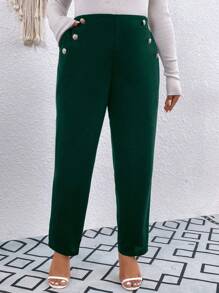 SHEIN LUNE 大码女式纽扣设计锥形休闲裤，百搭