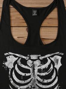 SHEIN EZwear 骷髅印花休闲吊带背心工字背心，大码夏季