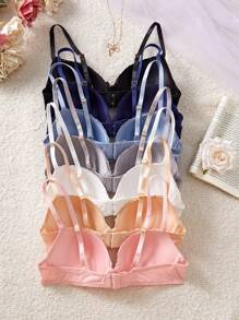 SHEIN 6件套女士简约无钢圈文胸，舒适聚拢文胸，休闲文胸 - 彩色 - 查看 2