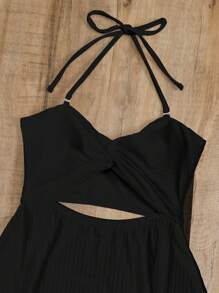 Swim Mod Conjunto de tankini acanalado Top de tankini bandeau con parte delantera torcida