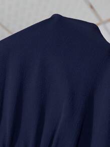 SHEIN Clasi Women's Elegant Round Neck Belted Wide Leg Jumpsuit Navy Blue