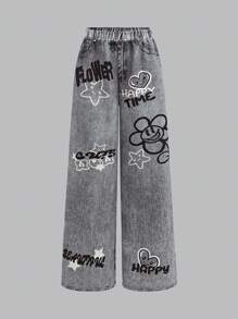 SHEIN Girlism 青少年女孩休闲宽松舒适 V 领短袖 T 恤和裤子 2 件套 - 彩色 - 查看 6