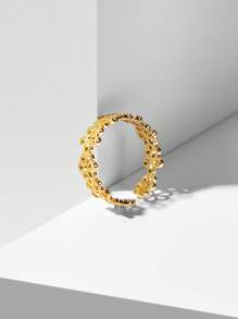 MOTF PREMIUM Anillo abierto con diseño de flor hueca chapado en oro de 18K - Amarillo Oro - Ver 7