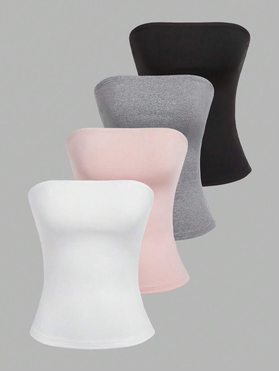 SHEIN EZwear 4 件套女士纯色修身吊带背心，适合夏季 - 彩色 - 查看 1