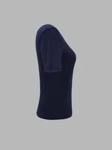 Camiseta de mujer de unicolor de verano con cuello asimétrico de moda