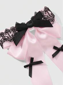 ROMWE Anime 1 Stück koreanischer Stil exquisiter süßer & cooler hochwertige schwarze Spitzenborte rosa Schleifenclip, Haarklammer, Haaraccessoire geeignet für Frauen, Alltag, Geschenk