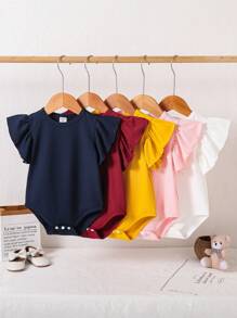 5pcs/Set Round Neck Ruched Cap Sleeve Bodysuits, Bodycon Fit, Multi-Color - Multicolor - View 1