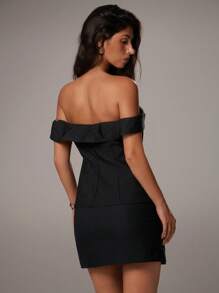 Avantive Summer Women Elegant Black Off Shoulder Top For Dinner Date,Prom,Formal,Wedding Guest,Cocktail,Business Casual,Office,Old Money,Bodycon,Fitted,Classy - Black - View 2