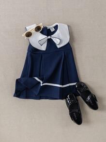 PrepCrw 女婴撞色水手领无袖连衣裙，学院风