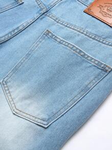 Manfinity Homme Celana Jeans Pria Polos dengan Saku Sobek, Model Kasual, dan Potongan Meruncing. - Light Wash - View 6