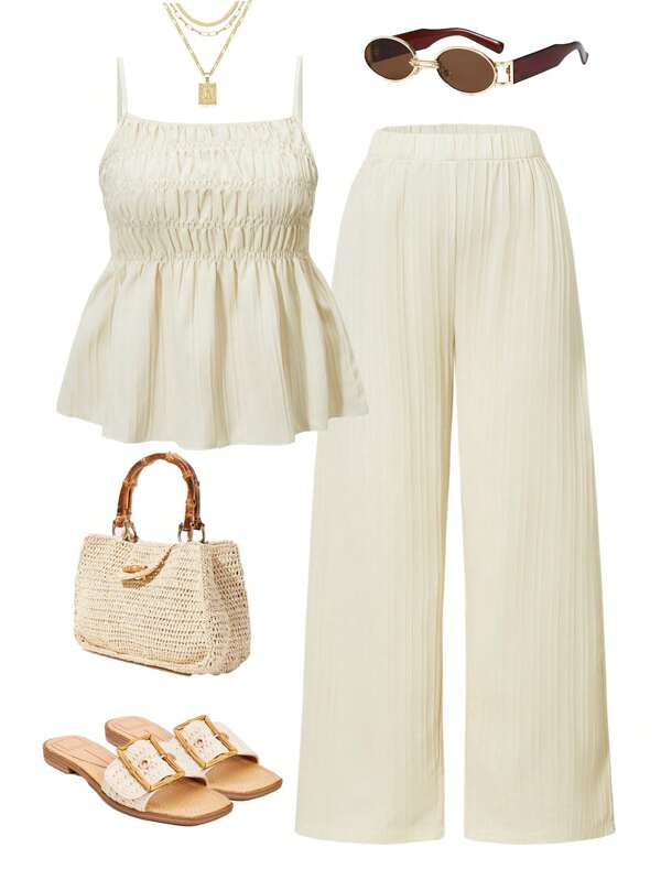 2 Stücke/Set Trägertop und weite Hose Outfit für Teenager Mädchen, Lässig Anzüge für den Sommer