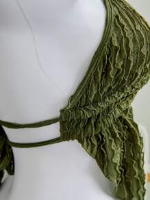 Elamini Camiseta de tirantes finos con textura y cuentas, informal para vacaciones - Verde militar - View 4
