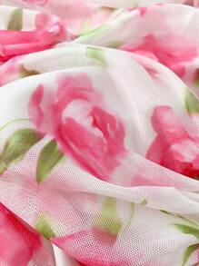 WESTFADE Young Abito da donna ragazza casual ed elegante da vacanza, vestito a balza con cintura in vita, stampa floreale rosa su rete, aderente, mini con fiocco, adatto per scuola, uscite, vacanze, primavera/estate