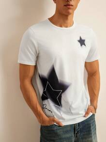 Manfinity RebelGame T-shirt casual da uomo con fantasia a stelle, vestibilità standard, per l'estate