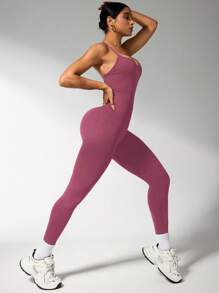 Slayoga Tuta intera da donna con colore unito e schiena incrociata elastica