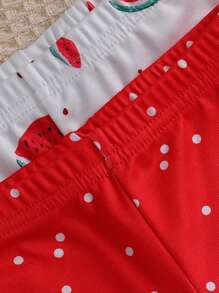 4pcs Baby/Baby Girl Set: Casual Watermelon Print Round Neck Short Sleeve Top And Leggings Shorts Pajamas - Multicolor - View 3