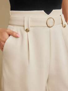 Vintamour Pantalones cortos elegantes y retro para mujer, de cintura alta con cordón, sueltos y con bolsillos, blancos, con botón de decoración metálica, para primavera/verano
