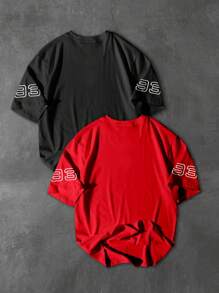 PAVTROS 男士字母印花圆领短袖休闲T恤 - 彩色 - 查看 2