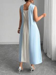 SHEIN PETITE CURVE Robe élégante sans manches à col montant de grande taille pour femmes, coloris unicolore