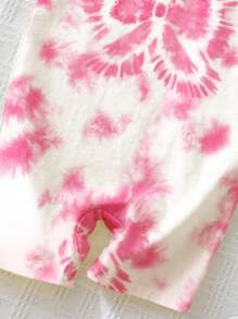 SHEIN Cute Ballet Style Pink Tie-Dye Bow Pattern, Baby Girl Casual Romper Suitable For Spring/Summer - Multicolor - View 6