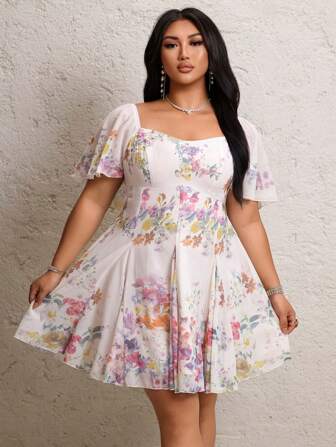 Lyrianda 大码女式优雅花卉印花度假连衣裙