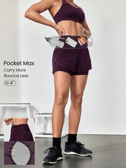 GLOWMODE 4'' Pocket Max VitalSwift Quick-Dry Ultralight Kangaroo Multi-Pocket High-Rise Waist Adjustable Drawstring Waist Running Shorts With Built-In Anti-Odor Underwear Workout Running Training