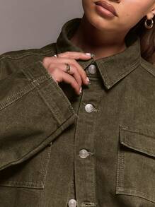 MUSERA Washed Denim Pocket Jacket Summer Casual Cute Y2k Concert - Army Green - View 6