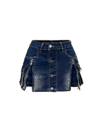 Kawaii Plus Size Y2K Millennium Zipper Vintage Washed Low Waist Mini Denim Skirt