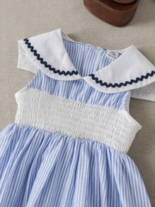 PrepCrw Abito a-line in stile college senza maniche a righe blu navy per neonati e bambine - Blu e Bianco - Visualizzare 6