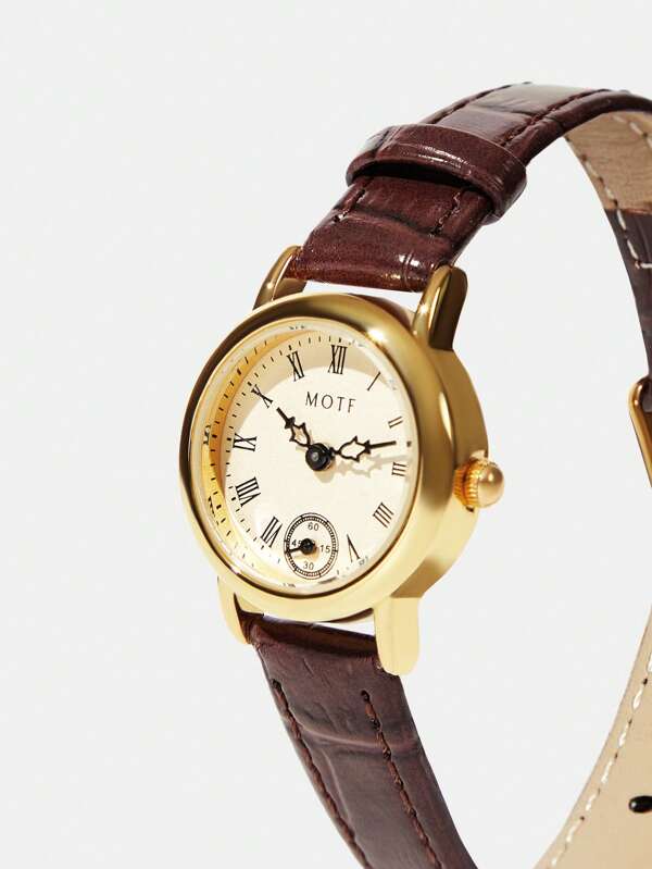 MOTF PREMIUM PU LEATHER EMBOSSED GOLDEN WRISTWATCH