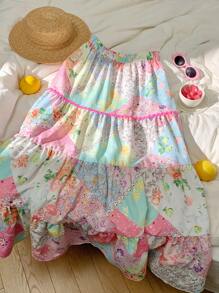 Comfortcana Women Summer Vacation Floral Print Ruffle Hem Skirt - Multicolor - View 6