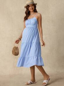 Boho Mama Maternity Sun Dress Vacation BOHO Style  Summer Clothes Maternity Summer Dress - Blue and White - View 6