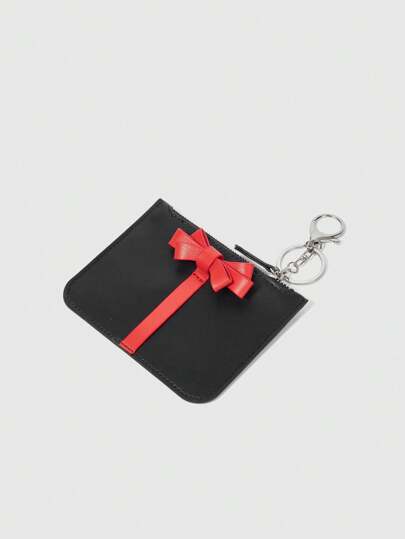 Kawaii Porte-clés 3D à nœud français élégant vintage, porte-cartes, porte-monnaie, breloque de sac doux Y2K, porte-carte d'identité et de bus, convient pour les voyages, les vacances, les sorties et les achats