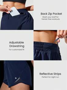 GLOWMODE 2.5" RefreshRun Shorts VitalSwift Ultralight Sweat-Wicking Mid-Rise Waist Adjustable Drawstring Waist Reflective Running Shorts With Built-In Anti-Odor Underwear Back Zip Pocket High Impact Workout Running Training Spring Summer - Blue - View 4