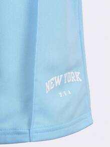 SHEIN Young Girls Fashion Letter Print Elastic Waist Loose Shorts