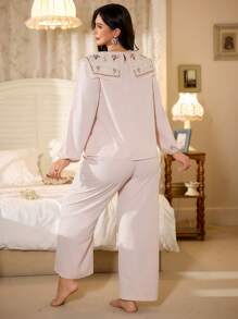 CottageSlumber Plus Size Embroidered Peter Pan Collar Long Sleeve & Long Pants Pajama Set Holiday Season