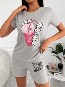 RueChic Zestaw bawełnianych kreskówek i sloganów graficznych PJ