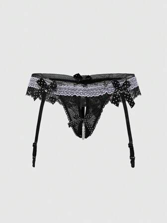 Kawaii Bragas sexys de mujer con volantes de encaje, lunares y lazo, diseño calado