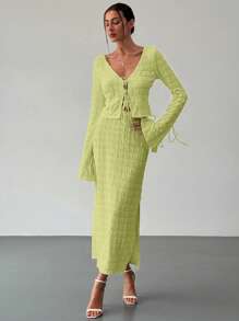 Aloruh Conjunto de dos piezas para mujer para uso diario - Verde - Ver 8