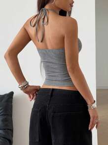 StreetHx Women's Grey Metal Decor Elastic Fitted Y2K Style Camisole Vest, Spring/Summer