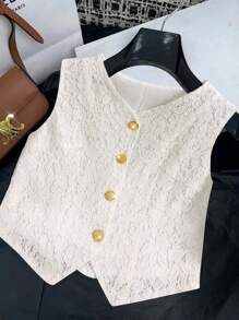 SHEIN LUNE Blazer mode femme avec garniture en dentelle et design de boutons métalliques