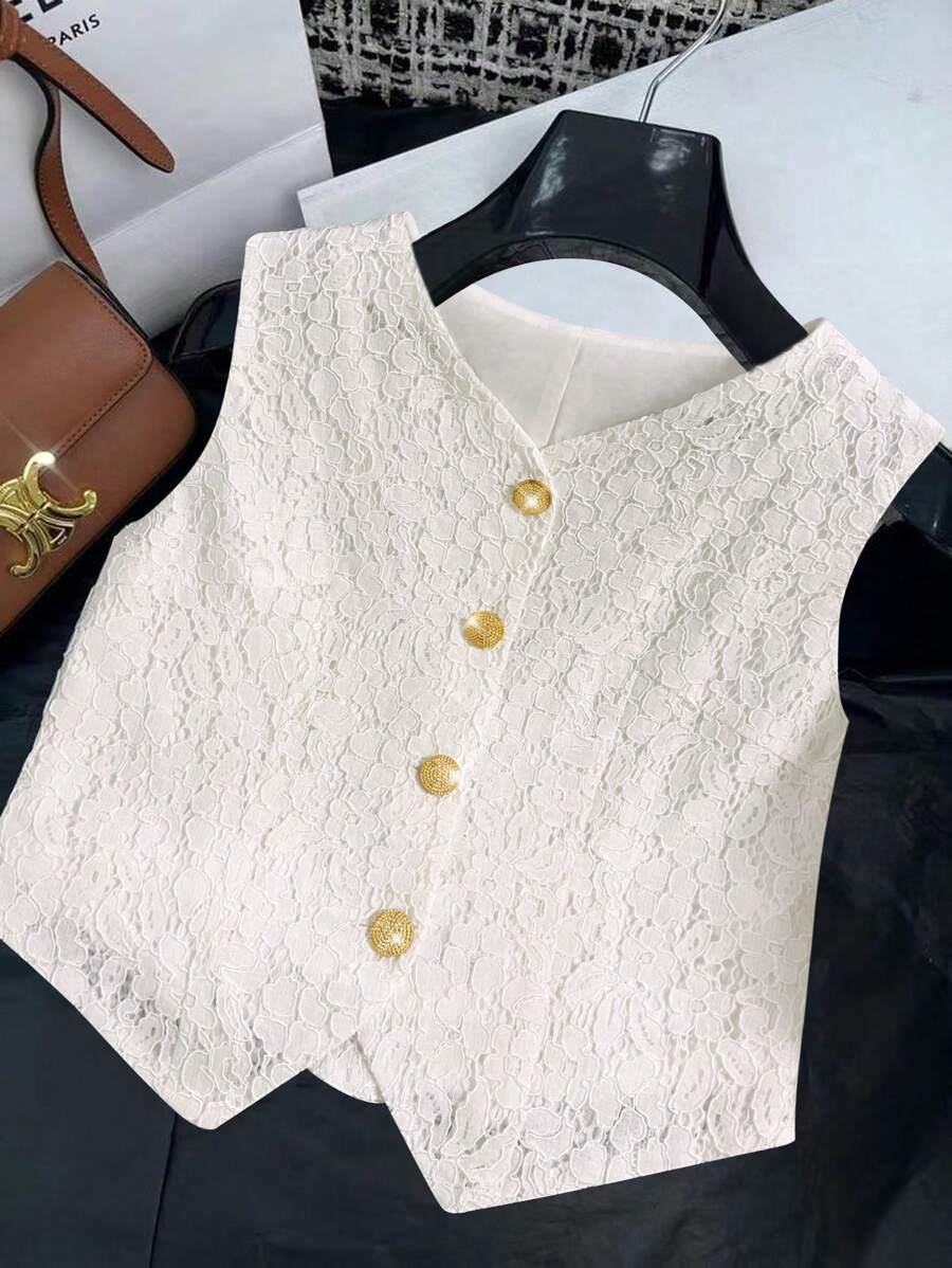 SHEIN LUNE Blazer mode femme avec garniture en dentelle et design de boutons métalliques