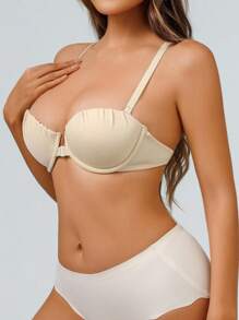 SHEIN 1pc Women Simple Solid Color Wire-Supported Bra - Beige - View 6
