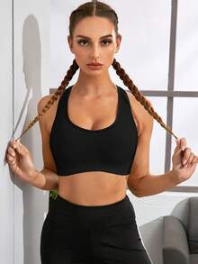 Powerista Medium Support  Scoop Neck Cut Out Back Sports Bra - Black - View 4
